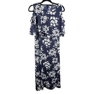 American Living Dress Womens 18 Navy White Floral Cold Shoulder Maxi New Tag